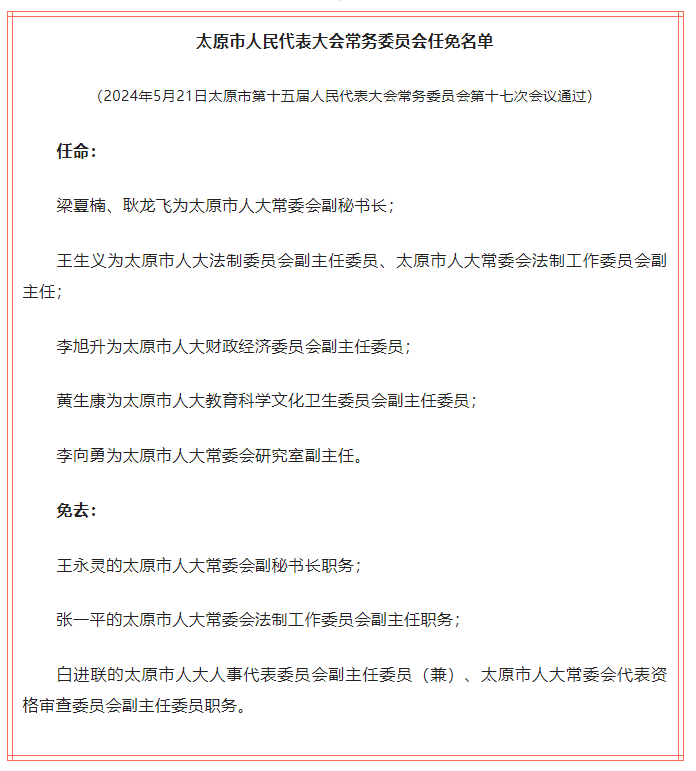 太原市最新人大任免动态概览