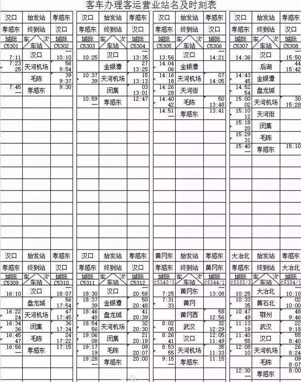 孝感北站最新时刻表查询